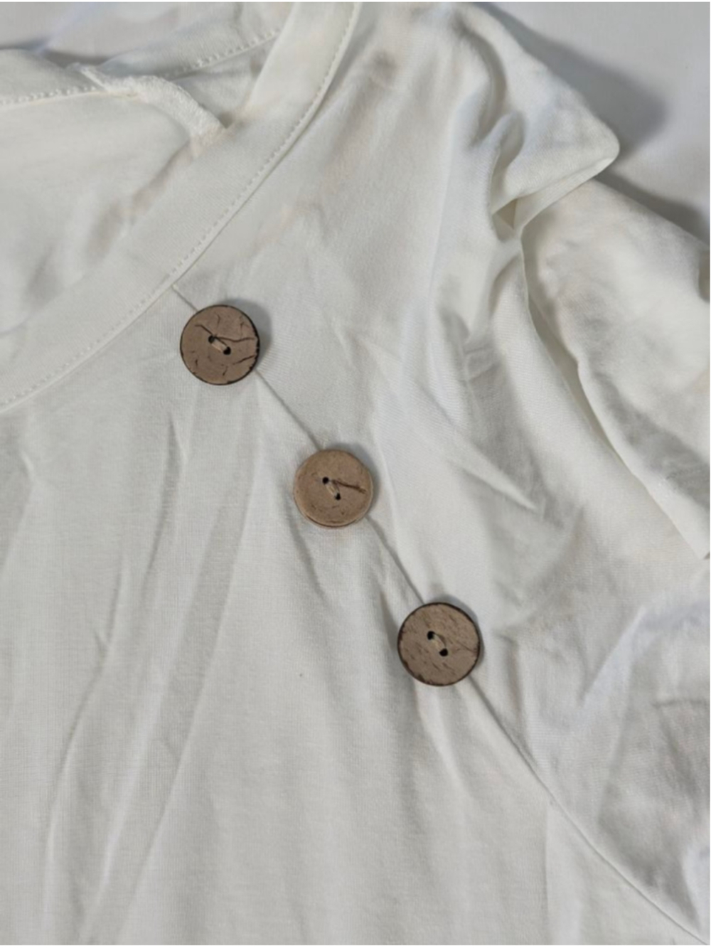 COCO + CARMEN White Short Sleeve Tee Brown Buttons Small Medium - Picture 4 of 5